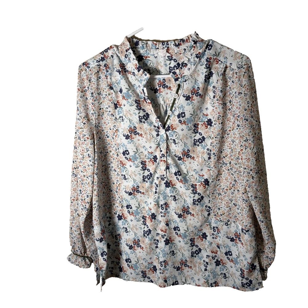 Tribal Jeans Shirt Women's Small Popover Long Sleeve Floral Lightweight Top